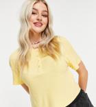 Asos Design Petite Snap Front Boxy Crop T-shirt In Yellow-pink