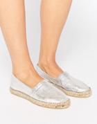 Pieces Katie Metallic Leather Espadrilles - Silver