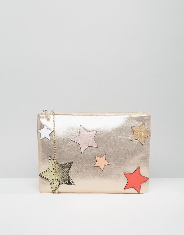 Nali Envelope Clutch Bag With Star Detail - Gold