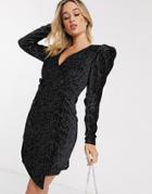 Lavish Alice Statement Shoulder Mini Dress In Rhinestone Black Velvet
