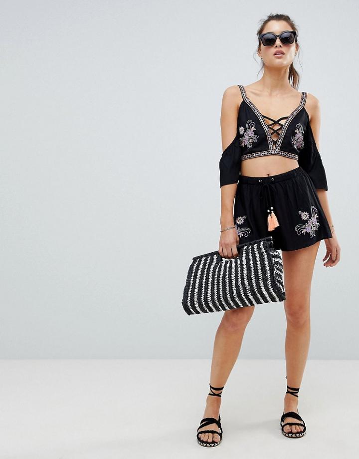 River Island Embroiderd Beach Shorts-black