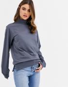 Asos Design High Neck Lightweight Sweatshirt In Gray
