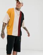 Asos Design Oversized T-shirt With Half Sleeve In Waffle With Color Block - Multi