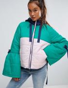 Asos Padded Jacket In Color Block With Straps - Multi