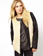 Vila Leather Look And Fur Jacket - Black