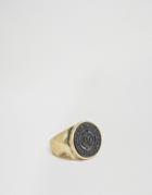 Icon Brand Black Stone Ring In Burnished Gold - Gold