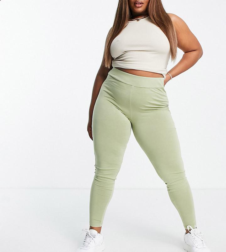 Asos Design Curve Natural Dye Legging In Washed Khaki-green