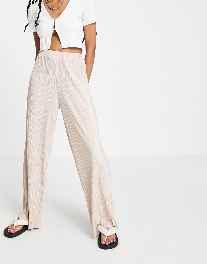 Outrageous Fortune Wide Leg Plisse Pant In Blush Pink - Part Of A Set-white