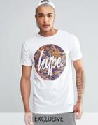 Hype Script Logo T-shirt In Leaves Print - White