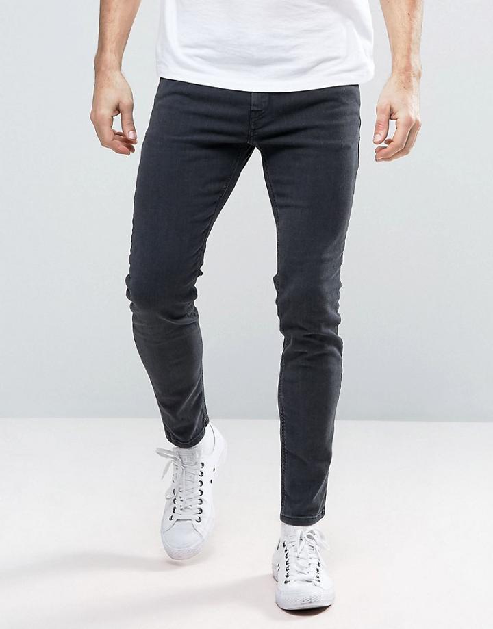 Diesel Stickker Super Skinny Jean 0677h Dark Gray Wash - Gray