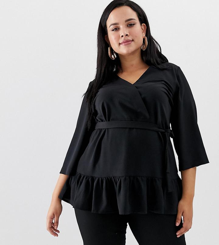 Junarose Belted Wrap Blouse - Black