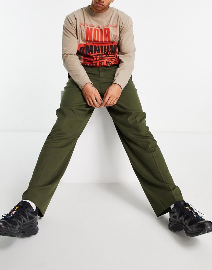 Asos Design Wide Leg Pants In Khaki-green