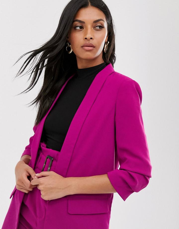 Stradivarius Ruched Sleeve Blazer In Pink