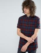 Asos Regular Fit Linen Mix Check Shirt In Red - Red