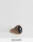 Reclaimed Vintage Black Stone Claw Ring In Gold - Gold