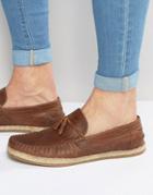 Asos Tassel Loafers In Tan Leather With Jute Wrap Sole - Tan