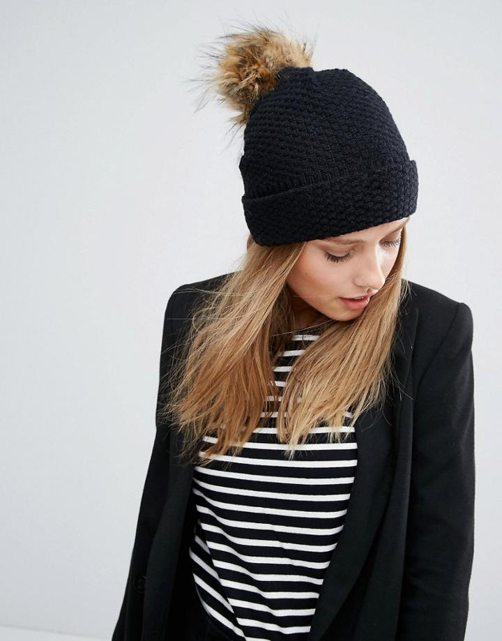 Alice Hannah Woven Stitch Knit Beanie - Black