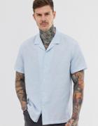 Asos Design Oversized Linen Shirt With Revere Collar In Blue