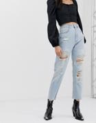Stradivarius Ripped Mom Jeans In Blue - Blue