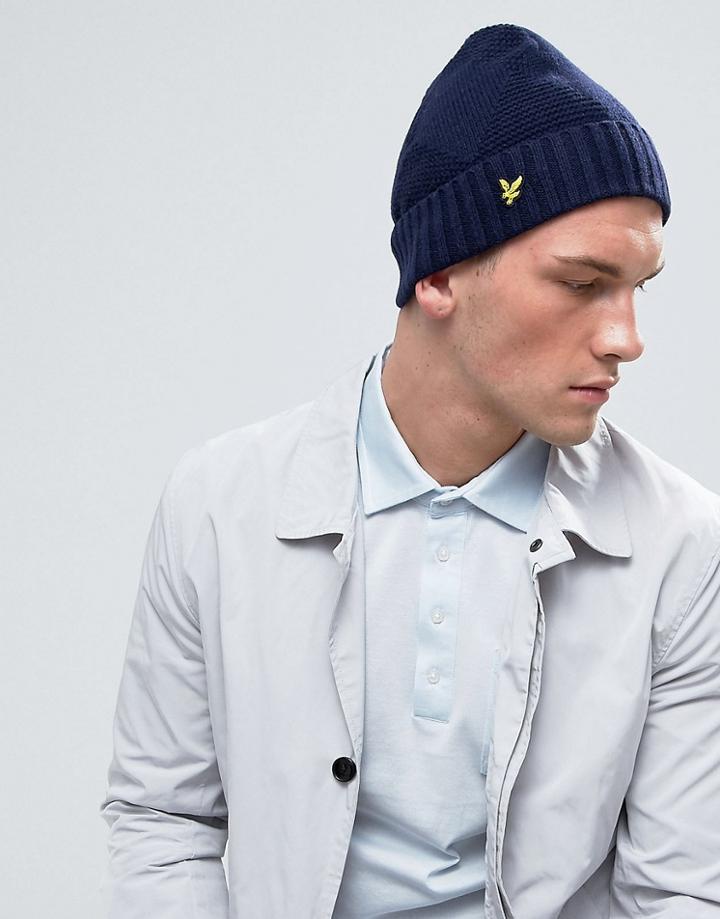 Lyle & Scott Diamond Knit Beanie - Navy