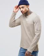 Asos Waffle & Rib Muscle Long Sleeve T-shirt With Ma1 Pocket - Beige