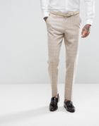 Asos Wedding Tapered Suit Pant In Oatmeal Wool Mix Grid Check - Gray