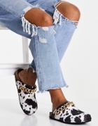 Public Desire Isabel Mule Clogs With Chain Trim In Cow Print-multi