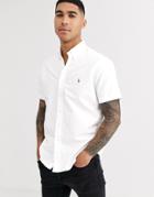 Polo Ralph Lauren Short Sleeve Oxford Shirt Classic Fit Button Down Multi Player Logo In White