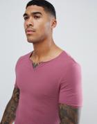 Asos Design Muscle Fit T-shirt With Raw Notch Neck In Purple - Purple