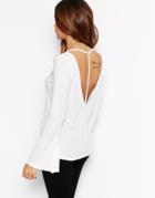 Asos Tunic Top In Crepe With Strap Back And Bell Sleeve - Cream