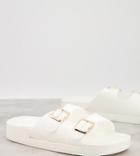 London Rebel Wide Fit Double Buckle Footbed Sandals In White