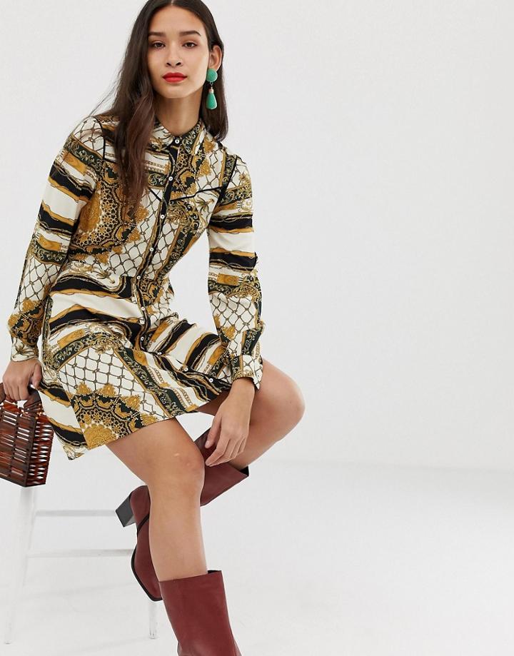 Stradivarius Shirt Dress In Scarf Print - Multi