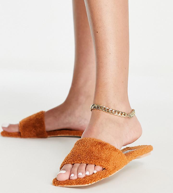 Simmi London Wide Fit Towelling Flat Sandal In Brown