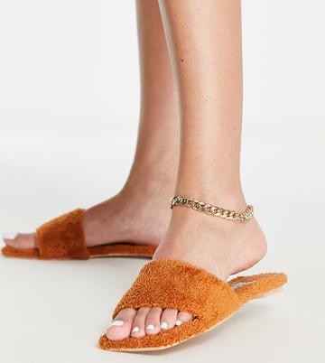 Simmi London Wide Fit Towelling Flat Sandal In Brown