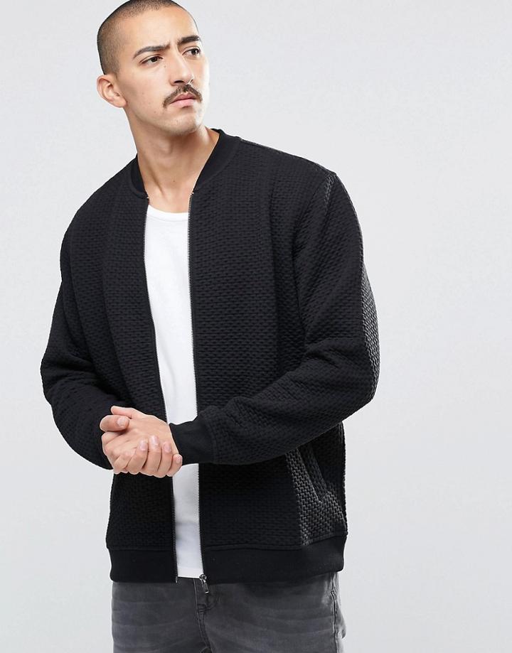 Weekday Graphite Sweat Bomber Zipthru Textured In Black - Black