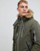 Esprit Short Parka With Teddy Lined Faux Fur Hood - Green