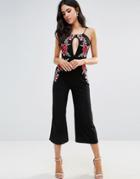 Club L Rose Embroidered Culotte Jumpsuit - Black