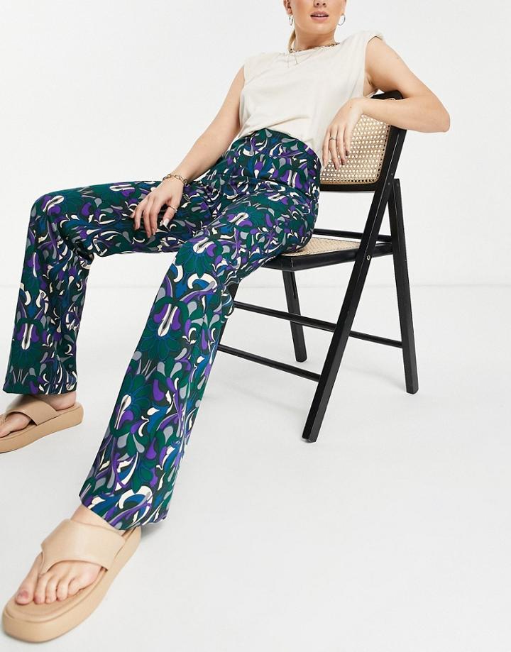 Mango Straight Leg Pants In 70s Retro Print-green
