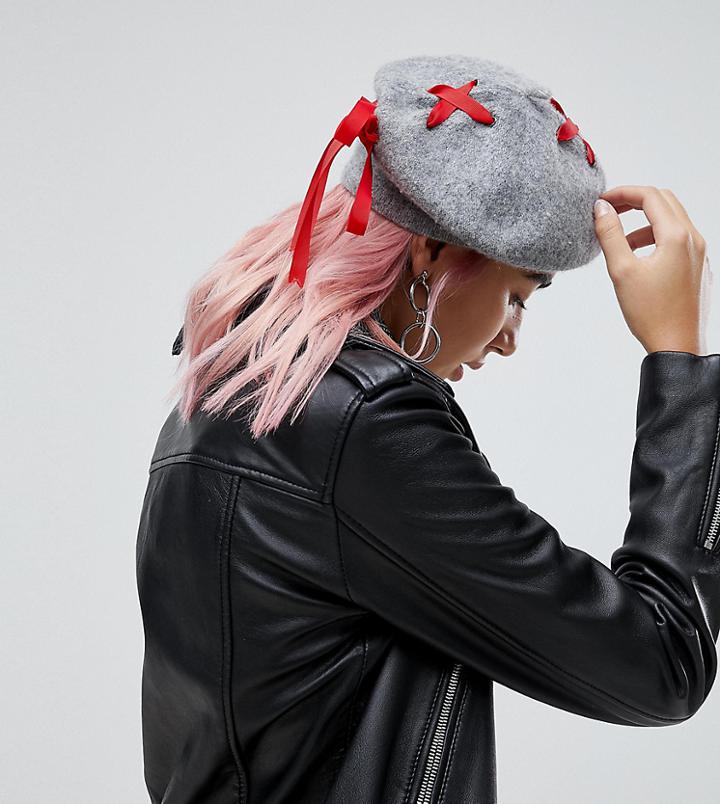 Shikumi Gray Beret With Ribbon Detail - Gray