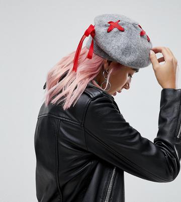 Shikumi Gray Beret With Ribbon Detail - Gray