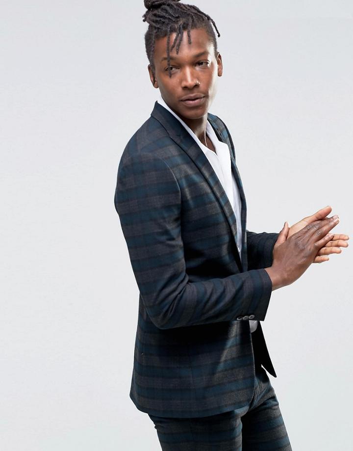 Asos Super Skinny Suit Jacket In Plaid Check - Gray