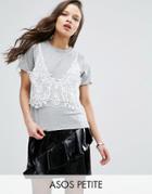 Asos Petite T-shirt With Lace Cami Overlay - Gray