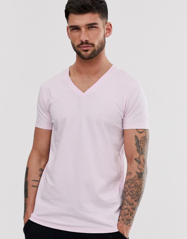 Asos Design T-shirt With V Neck In Pink