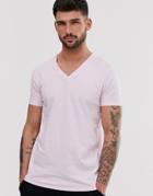 Asos Design T-shirt With V Neck In Pink