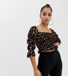 John Zack Petite Shirred Square Neck Crop Top In Multi Fleck Print - Multi