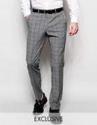 Number Eight Savile Row Exclusive Mini Check Trousers With Stretch In Skinny Fit - Gray