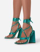 Ego Salma Pyramid Heel Sandals In Green Metallic Croc