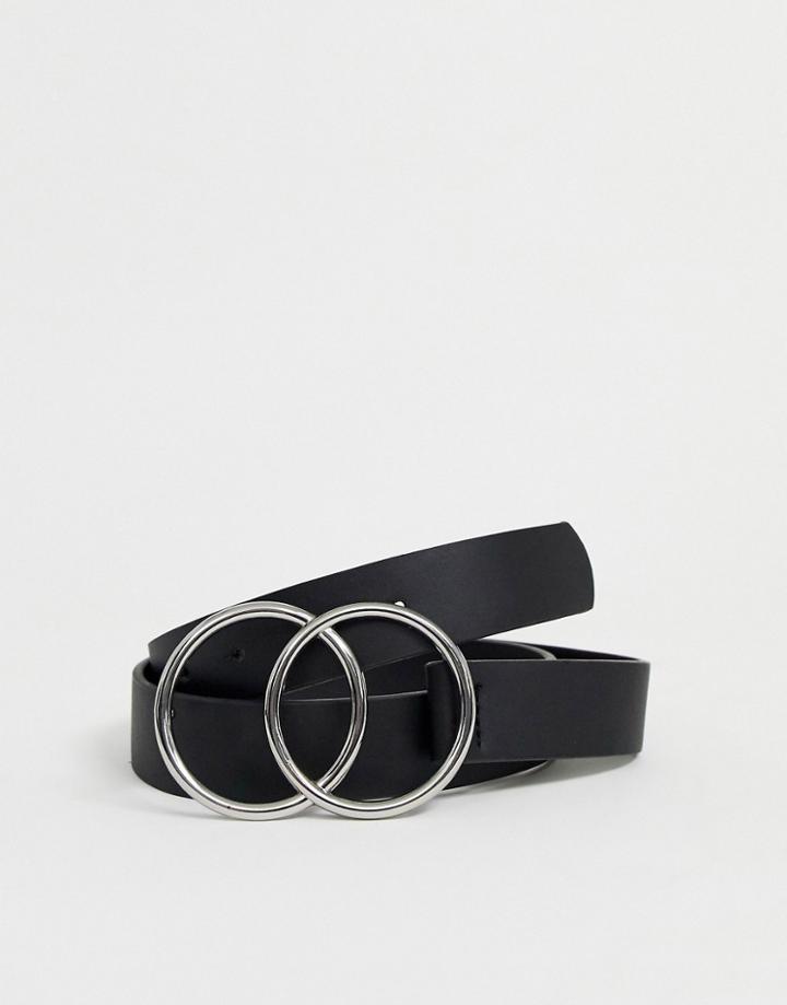Asos Design Double Circle Waist And Hip Jeans Belt With Silver Buckle-black