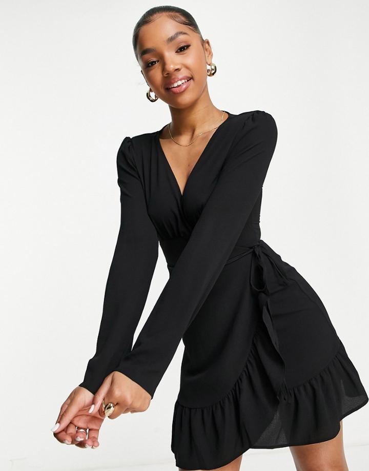 Asos Design Wrap Front Mini Dress In Black