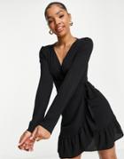 Asos Design Wrap Front Mini Dress In Black
